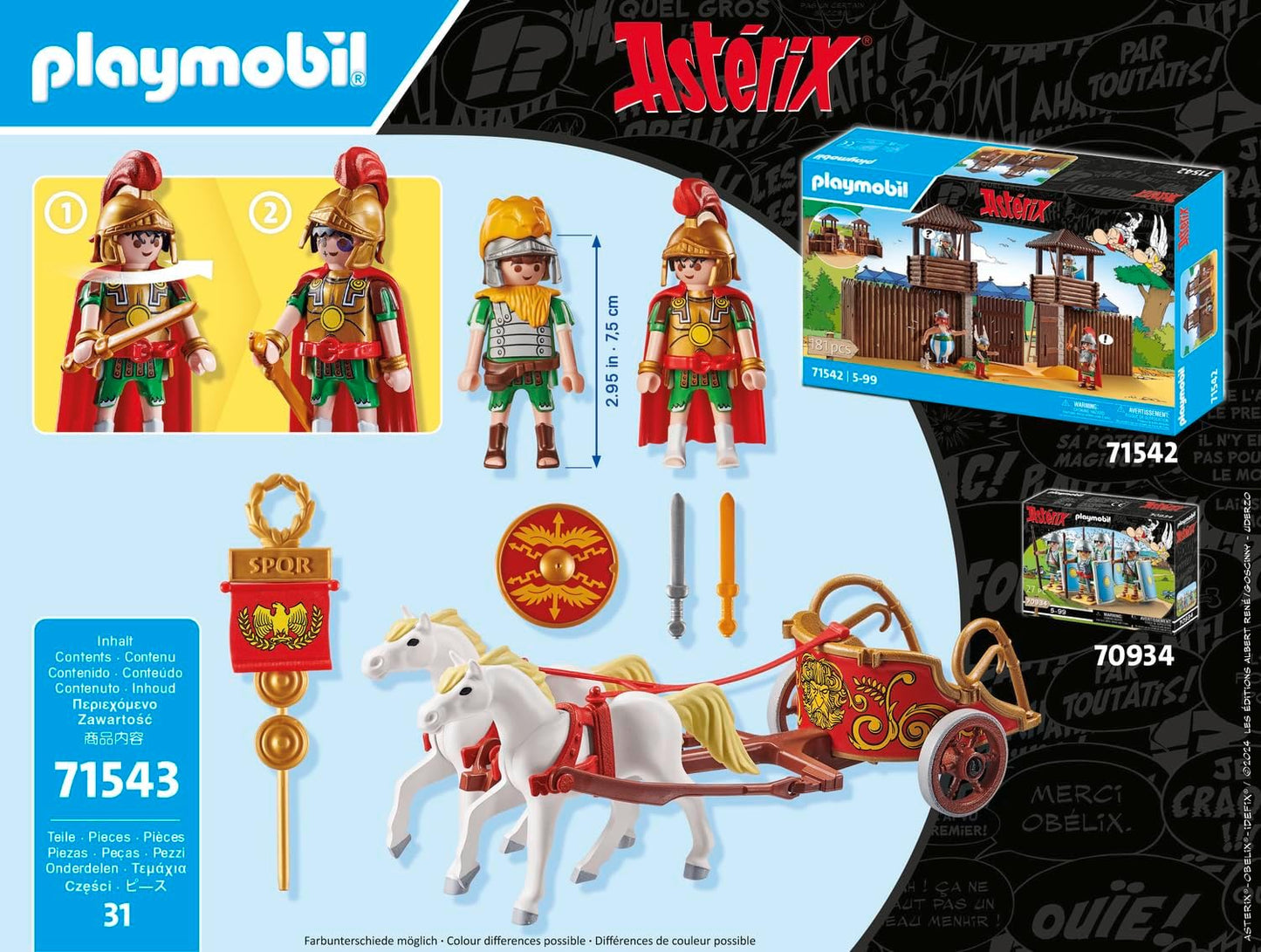 Playmobil 71543 Asterix: Carruagem Romana, viagem pela terra, incluindo capacetes removíveis, pulseiras e capa, conjuntos de jogos detalhados adequados para crianças a partir de 5 anos