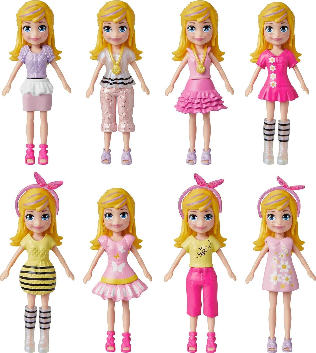 Polly Pocket Brinquedo de viagem com boneca de 3 polegadas e 18 acessórios, pacote de moda com tema de cachorrinhos e flores