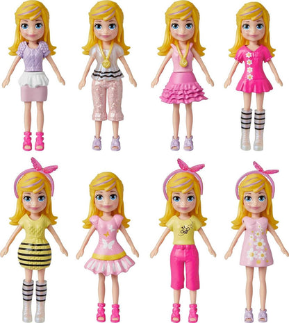 Polly Pocket Brinquedo de viagem com boneca de 3 polegadas e 18 acessórios, pacote de moda com tema de cachorrinhos e flores