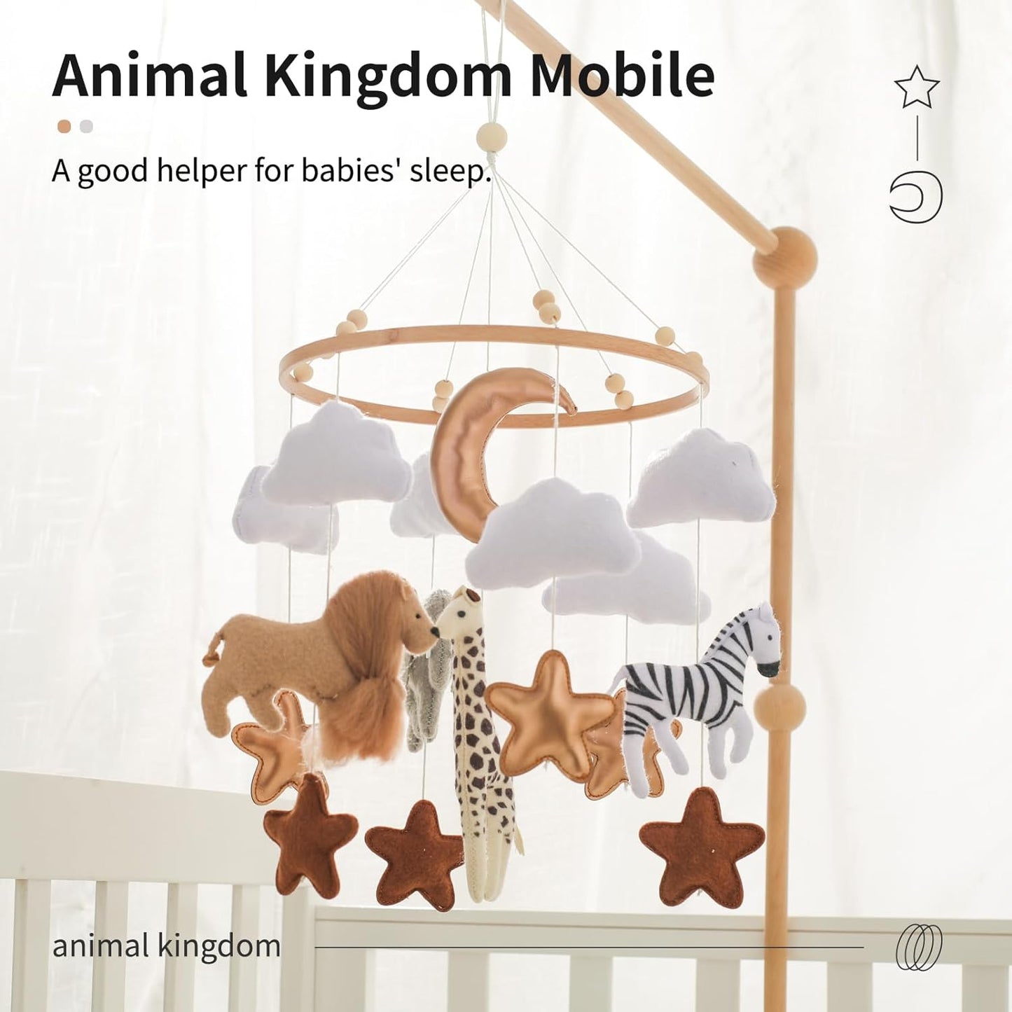 Let's Make Baby Móvil de Madera con Bolas, Campana de Cama Animal Kingdom, Campana de Viento, Móvil para niños y niñas, Regalo de decoración del hogar Fresco