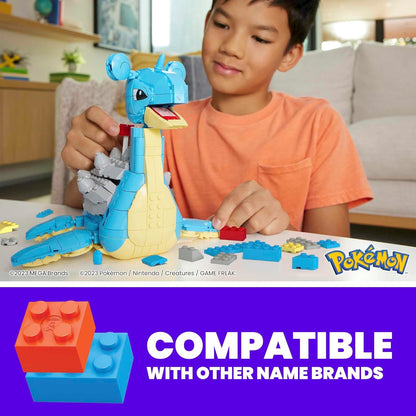 MEGA Conjunto de brinquedos de construção de bonecos de ação Pokémon para crianças, Lapras com 527 peças e movimento, montável e articulável, 7 polegadas de altura, HKT26