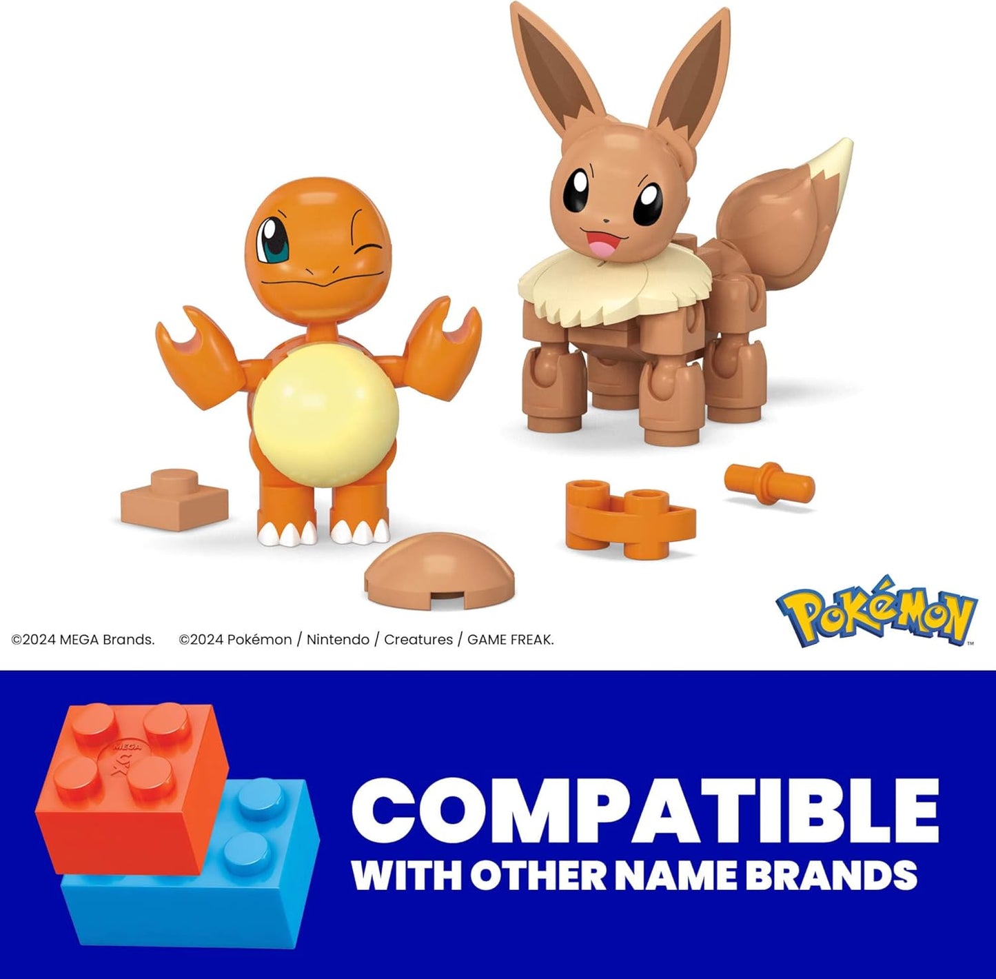 MEGA Conjunto de brinquedos de construção Pokémon Squirtle e Cubone com 45 peças, 2 personagens articulados e Pokébola, 2 polegadas de altura, para crianças, HXP15