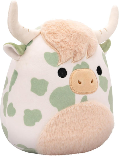 Squishmallows Original 7.5 pulgadas - Celestino, la vaca de las tierras altas con manchas verdes salvia