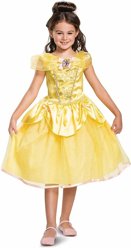 DISGUISE Disney Official Deluxe Princess Belle Dress Up para meninas, Belle Costume Kids, Beauty and the Beast Costume, Belle Fancy Dress Outfit, Fantasias do Dia Mundial do Livro para meninas