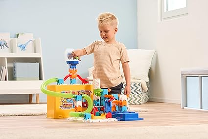 VTech Marble Rush Juego de construcción y caja de almacenamiento, juego de construcción para niños, 5 canicas y 62 piezas de construcción, pista de canicas con lanzador, juguete de construcción, juego de pistas para mayores de 4, 5 y 6 años