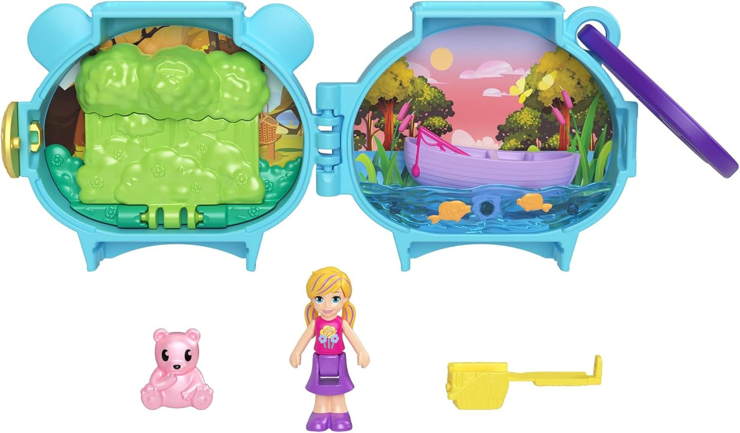 Polly Pocket Mattel Pet conecta HHW30 Blue Bear Micro Playset Estatueta + Animal + Acessório