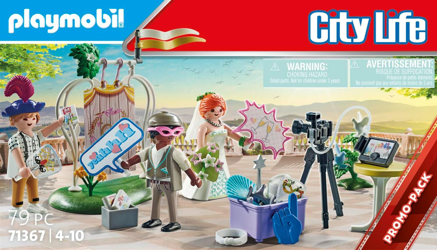 Playmobil 71367 Pacote promocional de cabine de fotos de casamento, conjunto de presente de cerimônia, dramatização divertida e imaginativa, conjuntos adequados para crianças de 4 anos ou mais