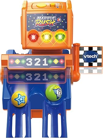 VTech Marble Rush Juego de construcción y caja de almacenamiento, juego de construcción para niños, 5 canicas y 62 piezas de construcción, pista de canicas con lanzador, juguete de construcción, juego de pistas para mayores de 4, 5 y 6 años