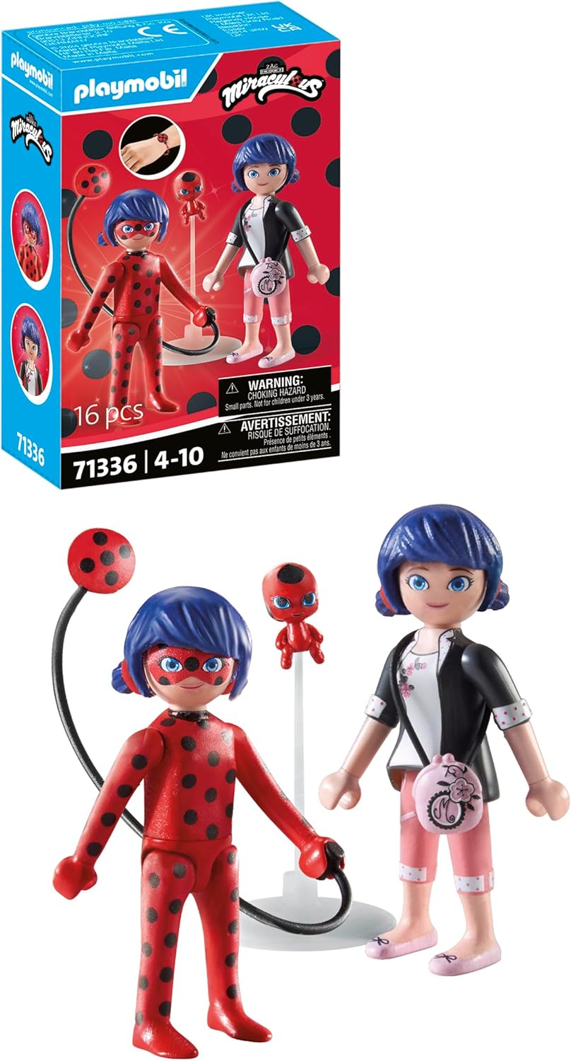 Playmobil 71336 Miraculous: Marinette & Ladybug, incluindo Kwami Tikki e diversos acessórios, aventura com Ladybug, dramatização divertida e imaginativa, conjuntos de jogos detalhados adequados para crianças a partir de 4 anos