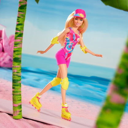 Barbie O FILME, Margot Robbie como boneca Barbie, traje de patinação inLine, visual icônico do filme, equipamento de skate neonx, HR 04