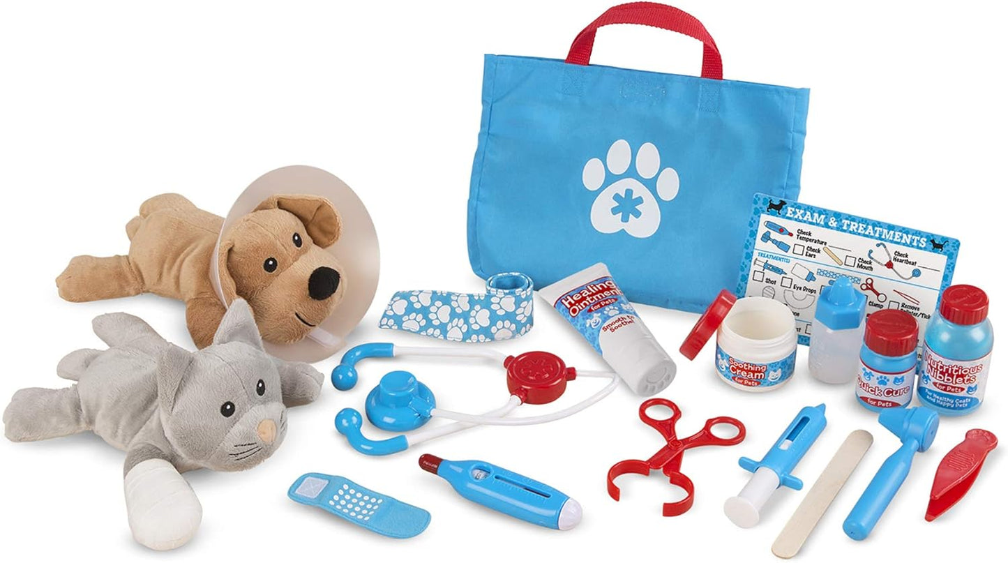 Melissa & Doug Conjunto veterinário para brinquedos infantis, kit veterinário de simulação para brinquedos veterinários infantis, brinquedos de pelúcia para cães e gatos para presentes de meninas de 3 anos