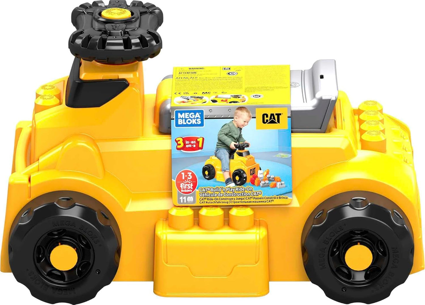 MEGA BLOKS Cat Fisher-Price Brinquedo de construção de blocos infantis, caminhão basculante grande com 11 peças e armazenamento, amarelo, crianças de 1 ano ou mais, HDJ29