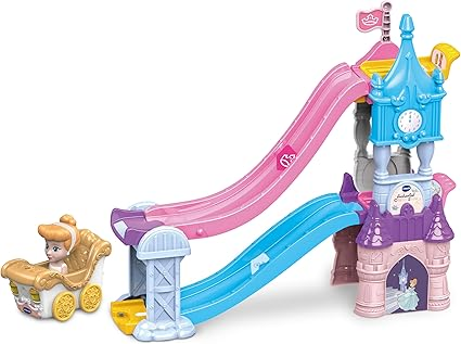 VTech Toot-Toot Drivers Castillo Encantado Tobogán, Juego Oficial de Princesas Disney con Vehículo Cenicienta Incluido, Luces, Frases, Canciones, Juguete Interactivo para Niños Pequeños 12 Meses, 2, 3, 4+, Versión en Inglés