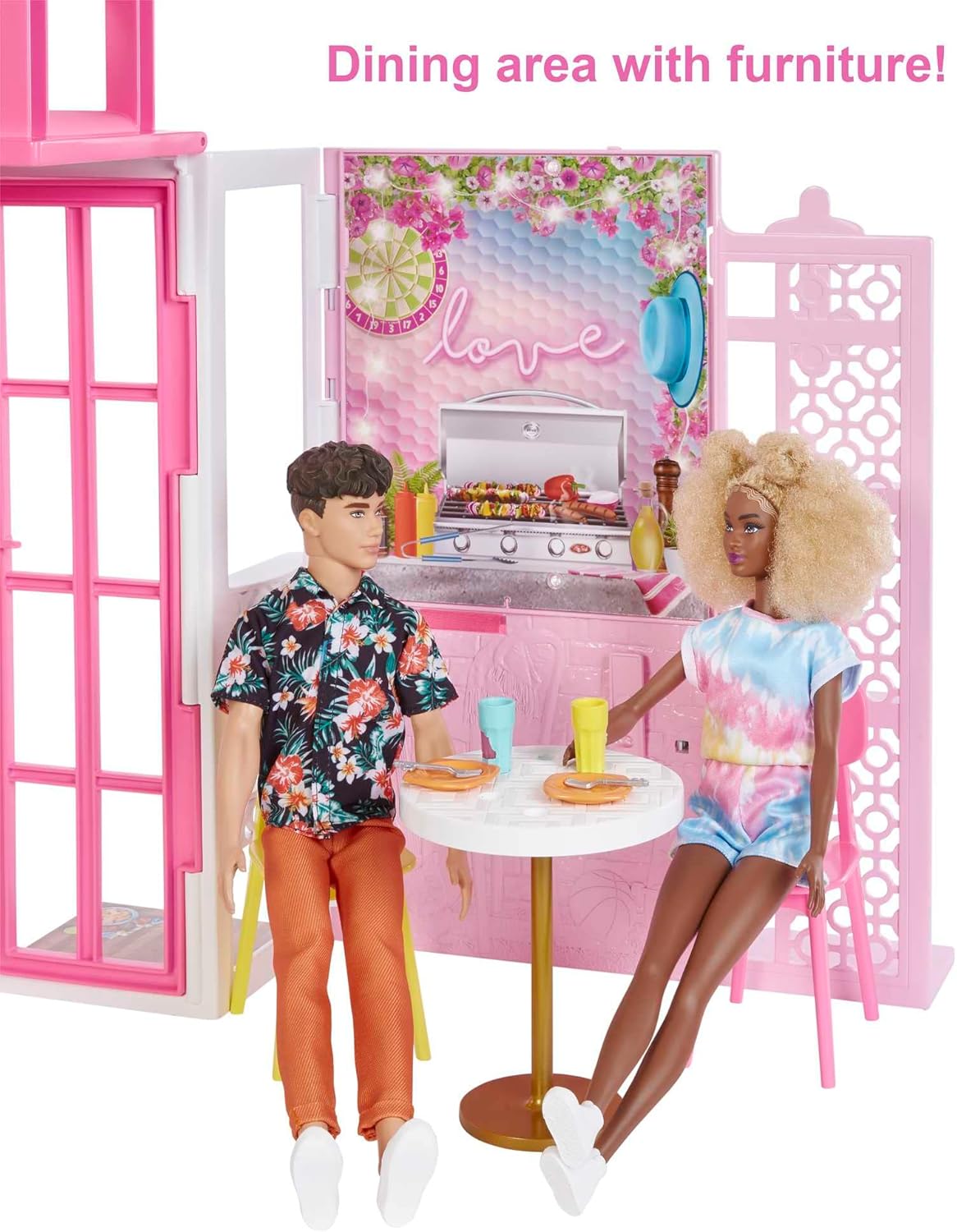 Juego de casa de muñecas Barbie con muñeca Barbie y casa con 2 niveles y 4 áreas de juego, completamente amueblada, con cachorro y accesorios, regalo para niños a partir de 3 años, HHY40