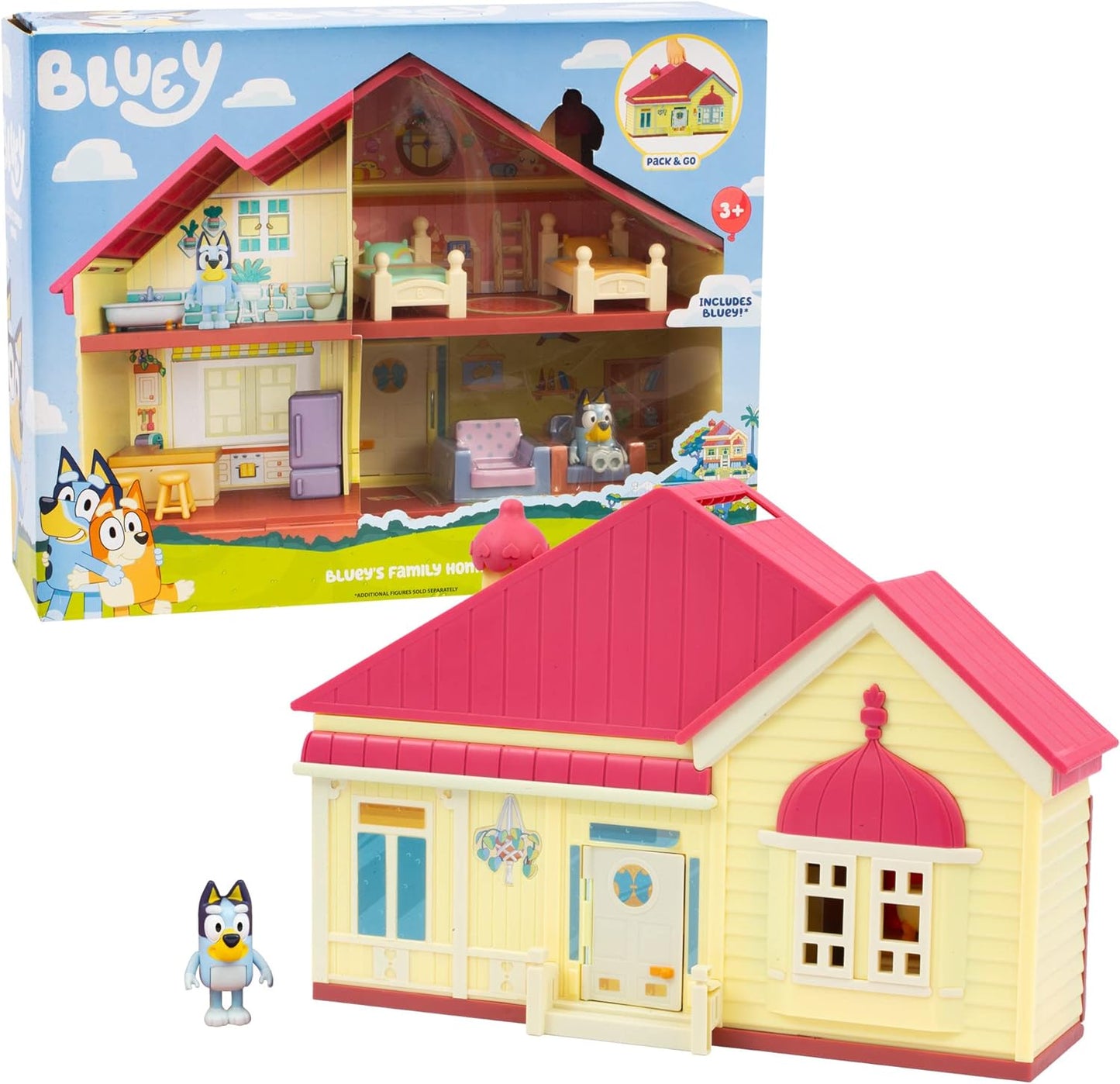 Giochi Preziosi  Bluey - Conjunto de Personagens Casa de Dois Andares com Cozinha Sala Quarto e Banheiro Totalmente Mobiliado; para crianças a partir dos 3 anos, BLY04010