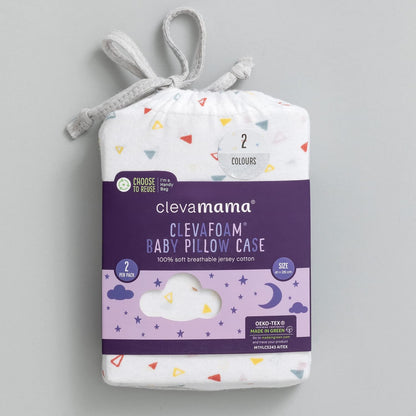 ClevaMama Funda de almohada de punto de algodón para bebé (paquete de 2) - Blanco, Gris