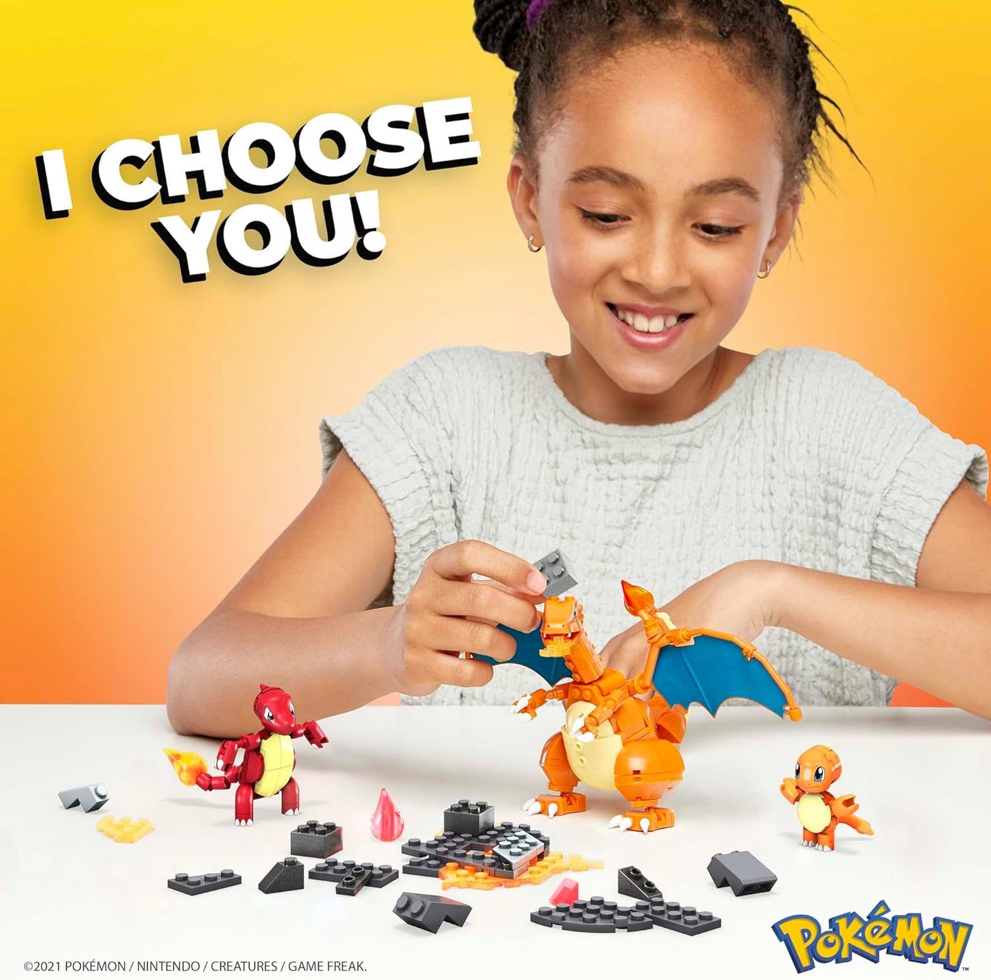 MEGA Brinquedos de construção de bonecos de ação Pokémon para crianças, conjunto Charmander Evolution com 300 peças, 3 personagens articulados, Charmeleon e Charizard, HFG06