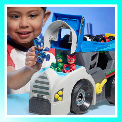 PJ Masks Power Heroes Hero Hauler Truck Playset com 2 carros de brinquedo de super-heróis Duo Racer, brinquedos pré-escolares para meninos e meninas