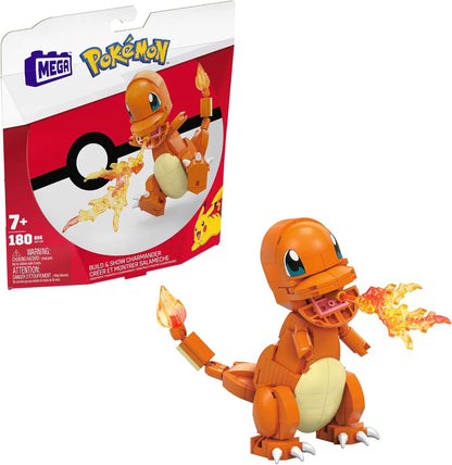 MEGA Conjunto de brinquedos de construção Pokémon, Build & Show Charmander com 180 peças, 4 polegadas de altura, para crianças, GKY96