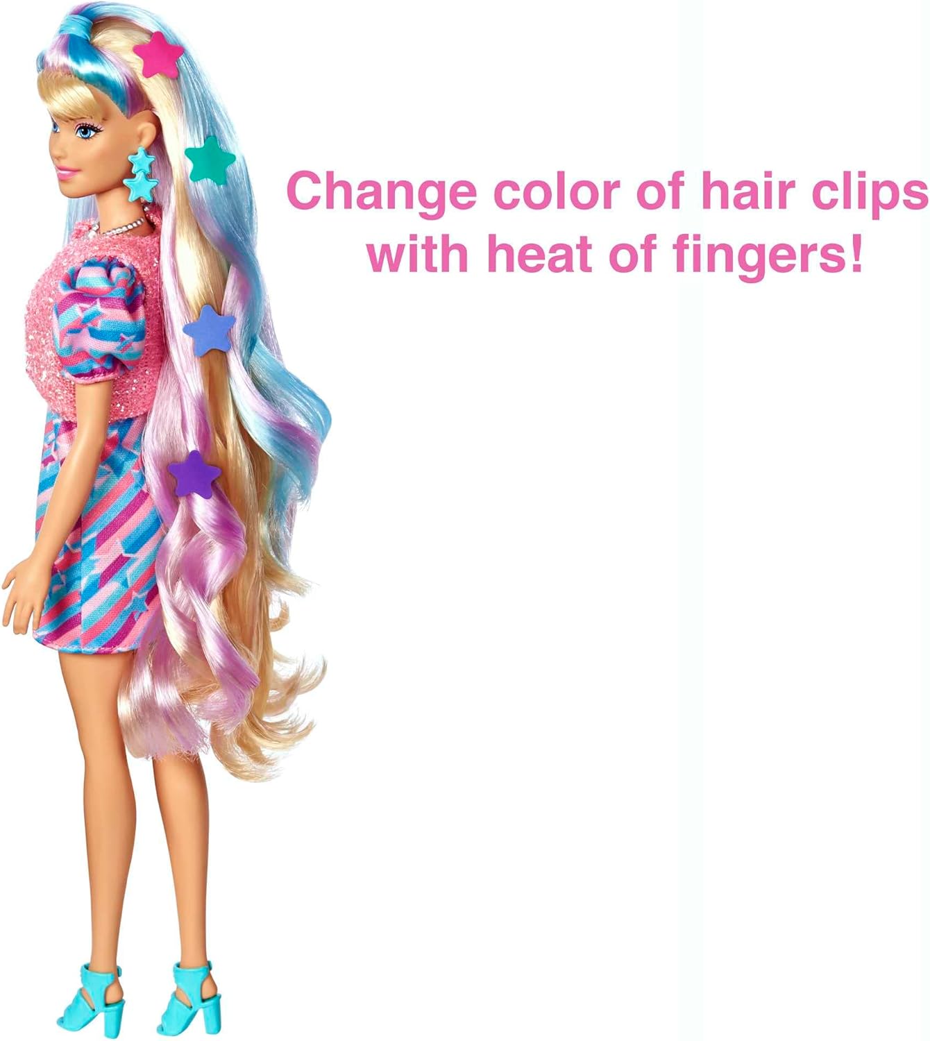 Barbie Boneca Totally Hair, Boneca Barbie com cabelo loiro com mechas azuis e rosa, 15 acessórios de estilo, incluindo 8 com recursos de mudança de cor, brinquedos para maiores de 3 anos, uma boneca, HCM88