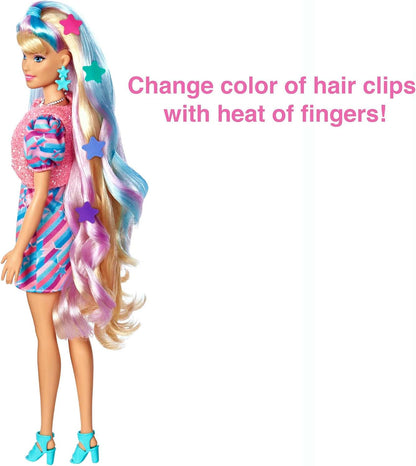 Barbie Boneca Totally Hair, Boneca Barbie com cabelo loiro com mechas azuis e rosa, 15 acessórios de estilo, incluindo 8 com recursos de mudança de cor, brinquedos para maiores de 3 anos, uma boneca, HCM88