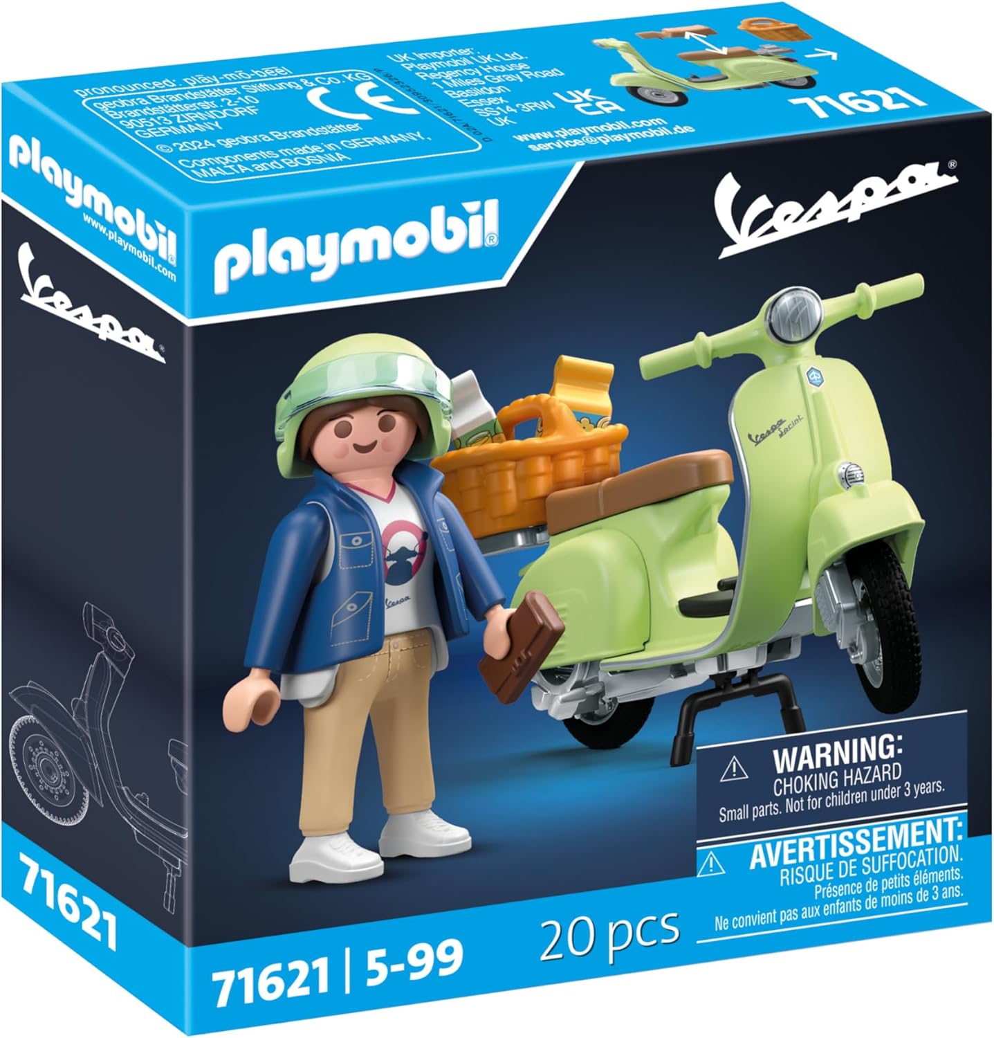 Playmobil Carros 71621: Vespa 150 Sprint Veloce 1969, verde claro, modelo fiel para colecionadores e fãs, inclui acessórios versáteis e diversas opções de selim