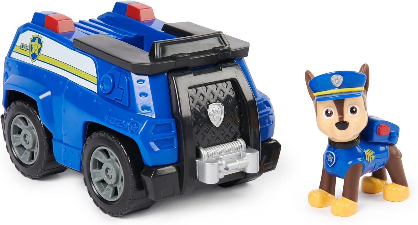 Paw Patrol, Chase's Patrol Cruiser, coche de juguete con figura de acción coleccionable, juguetes sostenibles para niños y niñas de 3 años en adelante