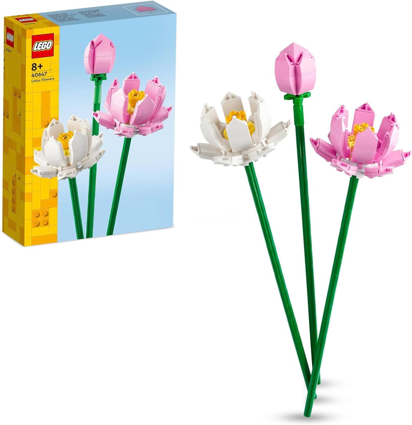 LEGO  Conjunto de flores de lótus criador, kit de construção de buquê para meninas, meninos e fãs de flores, construa 3 flores artificiais para exibir em casa como decoração de quarto ou mesa, ideia de presente para o dia dos namorados 40647