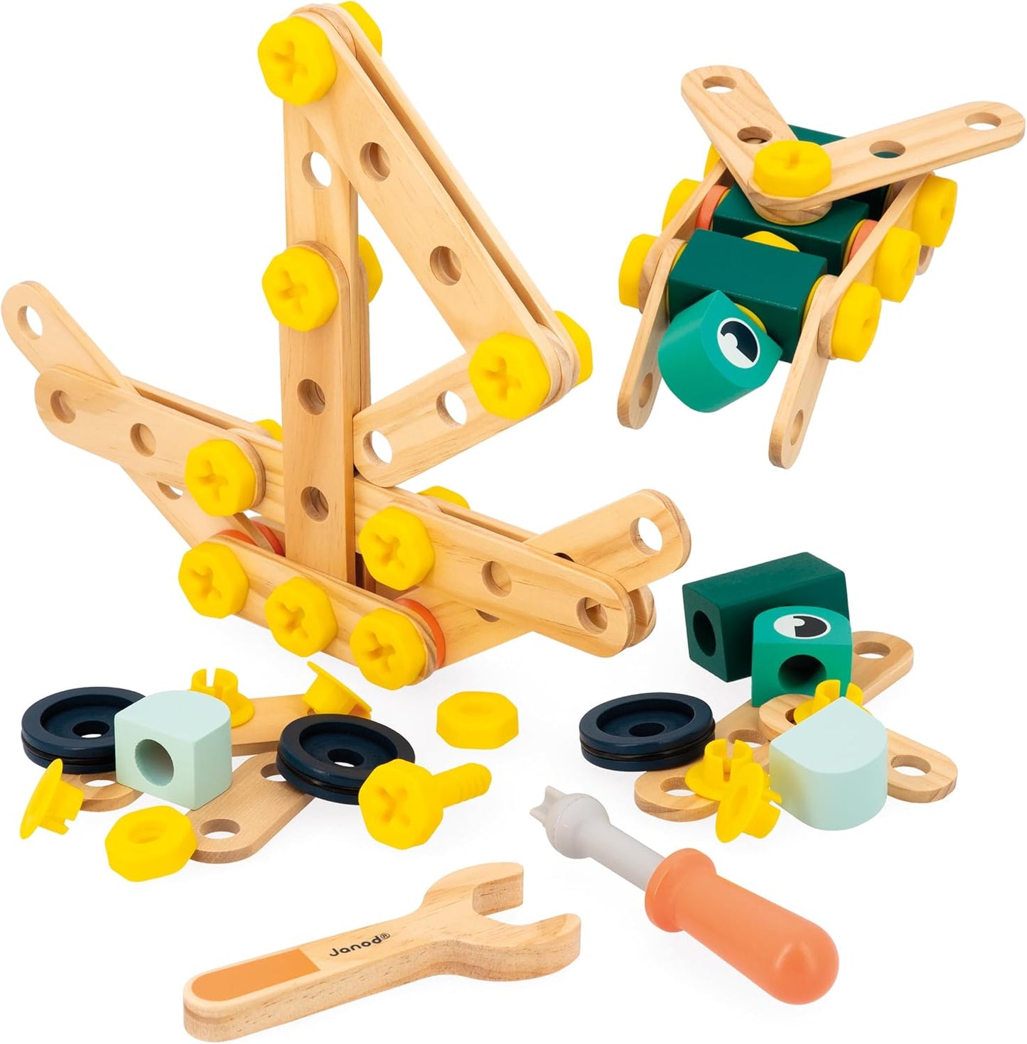 Janod - Banheira Brico'Kids de 100 peças - Jogo de construção infantil - 98 acessórios + 2 ferramentas - Brinquedo de simulação - Desenvolve destreza e criatividade - 3 anos +,