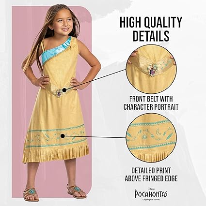 DISGUISE Traje oficial de luxo Pocahontas da Disney para crianças, traje de princesa nativa americana para crianças disponíveis nos tamanhos S e M