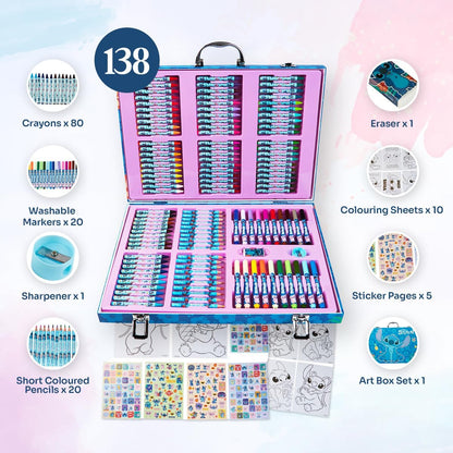 Disney Stitch Art Set para niños, más de 130 piezas, lápices de colores congelados, suministros de arte de princesa, regalos de puntadas (juego de puntadas múltiples)