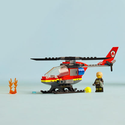 LEGO  Brinquedo de helicóptero de resgate de bombeiros urbanos para meninos e meninas de 5 anos ou mais, conjunto de construção de veículos com minifigura piloto de bombeiro, presente de brincadeira imaginativo para crianças 60411