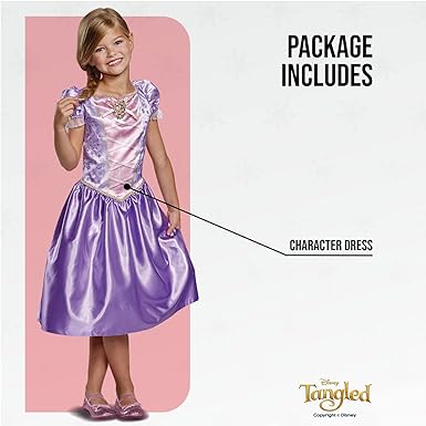 DISGUISE Fantasia oficial clássica de Rapunzel da Disney para meninas, fantasia de Rapunzel, vestido extravagante infantil, roupa emaranhada para meninas, fantasias de princesa para meninas, fantasias do Dia Mundial do Livro para meninas