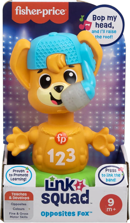 Fisher-Price Brinquedo de aprendizagem para bebês Link Squad Opposites Fox com música e luzes para idades de 9+ meses, versão em inglês do Reino Unido, compatível apenas com itens Link Squad, HYL20