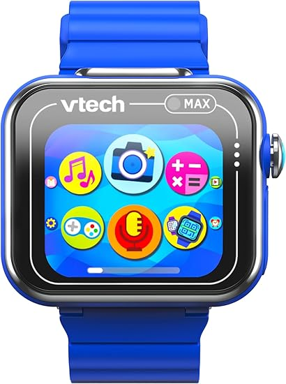 VTech KidiZoom Smart Watch Max, relógio para crianças com jogos, câmera dupla para fotos e selfies, 8 jogos, pedômetro, tela colorida, efeitos engraçados e muito mais, para bebês de 4, 5, 6, 7 anos ou mais, azul