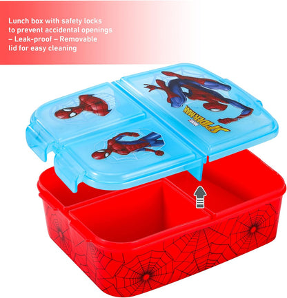 Zawadi Global Conjunto de lancheira infantil Spiderman Kids - lancheira isolada, lancheira com vários compartimentos e garrafa de água de 540 ml - conjunto de comida para almoço de viagem escolar,