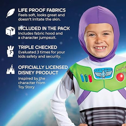 DISGUISE Traje oficial clássico oficial da Disney Buzz Lightyear para crianças, Buzz Lightyear Dress Up Onesie, Toy Story Dress Up Costume Fancy Dress, Trajes do Dia Mundial do Livro para meninos