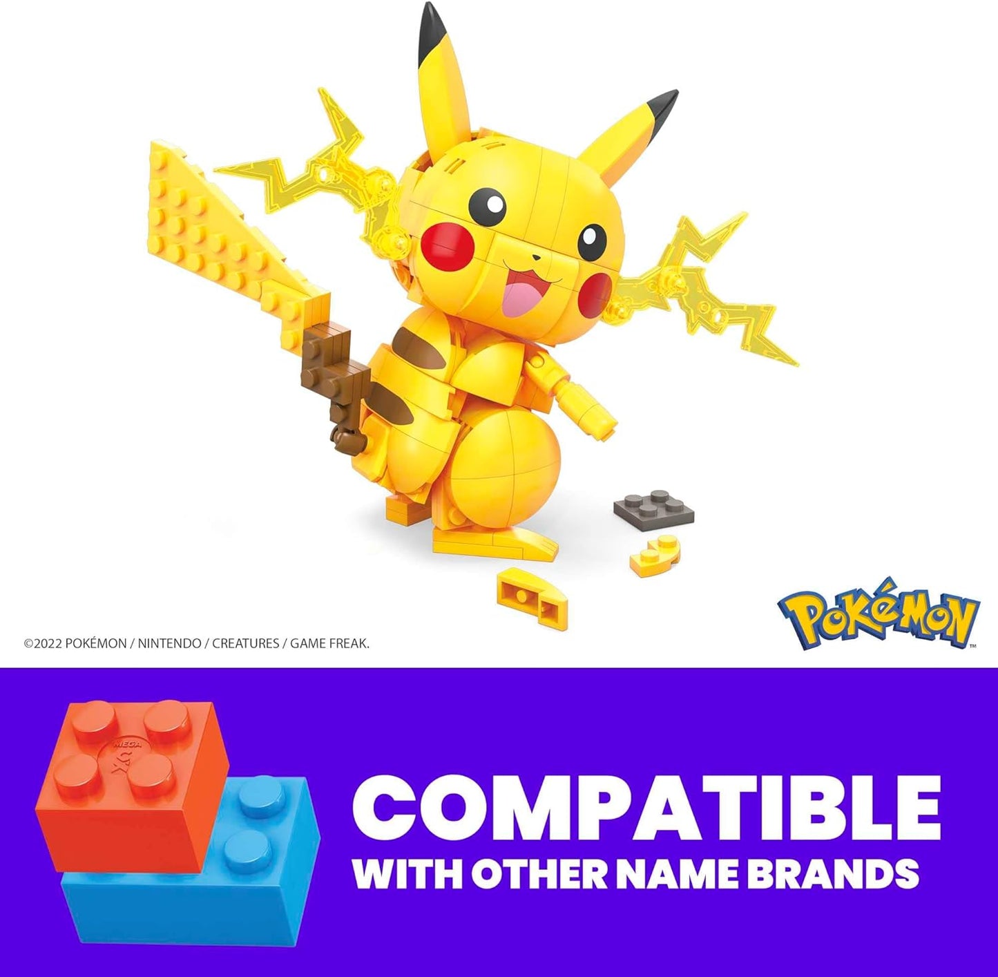 MEGA Conjunto de brinquedos de construção Pokémon Build & Show Pikachu com 211 peças, articulado e articulado, 10 cm de altura, para crianças, GMD31