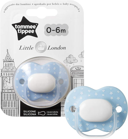 Tommee Tippee Chupeta Little London, 0 a 6 meses, chupetas são de silicone azul sem Bpa