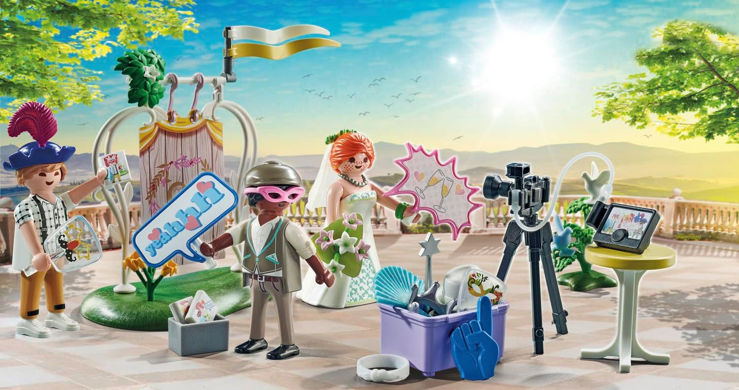 Playmobil 71367 Pacote promocional de cabine de fotos de casamento, conjunto de presente de cerimônia, dramatização divertida e imaginativa, conjuntos adequados para crianças de 4 anos ou mais