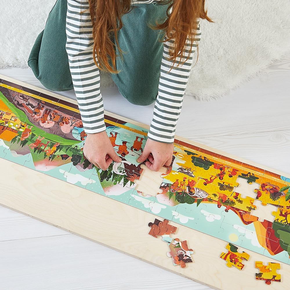 Janod - Puzzle Prehistórico - Puzzle de Cartón FSC de 100 Piezas - Panorama Prehistórico - Desarrolla la Paciencia y la Concentración - Made in France - Puzzle Infantil a partir de 6 años,