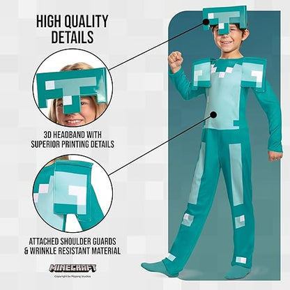 DISGUISE Fantasia de Minecraft Diamond Armor para crianças, fantasias de Halloween para crianças disponíveis nos tamanhos S, M e L