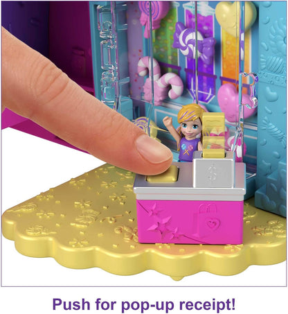 Polly Pocket Gumball Bear Playset, 4 espaços para brincar, 32 peças para brincar: 2 bonecas, chicletes não comestíveis e recurso de chicletes recarregáveis, 4 anos ou mais