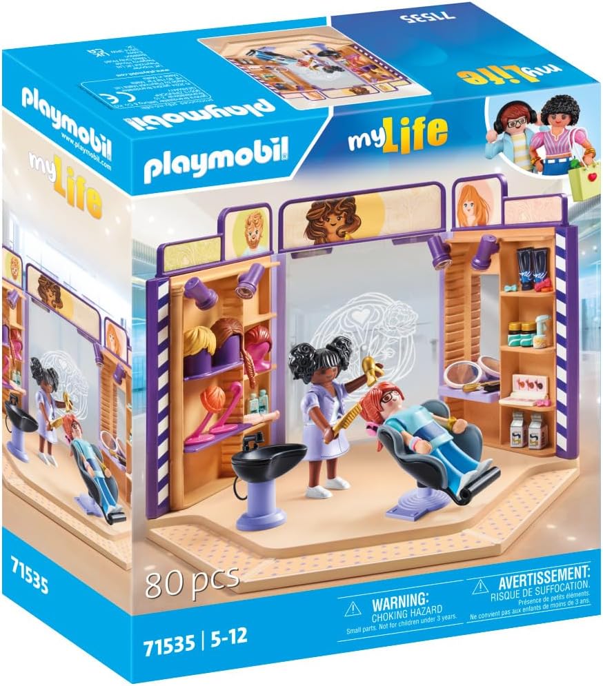 Playmobil 71535 myLife: salão de cabeleireiro, penteados e perucas da moda para clientes, com diversos acessórios para experimentação, conjuntos de jogos criativos adequados para crianças a partir de 5 anos