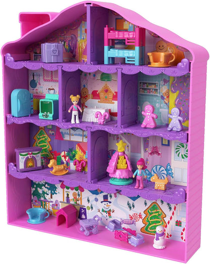 Polly Pocket Calendário do Advento das Bonecas, Playset Gingerbread House com 25 presentes surpresa!