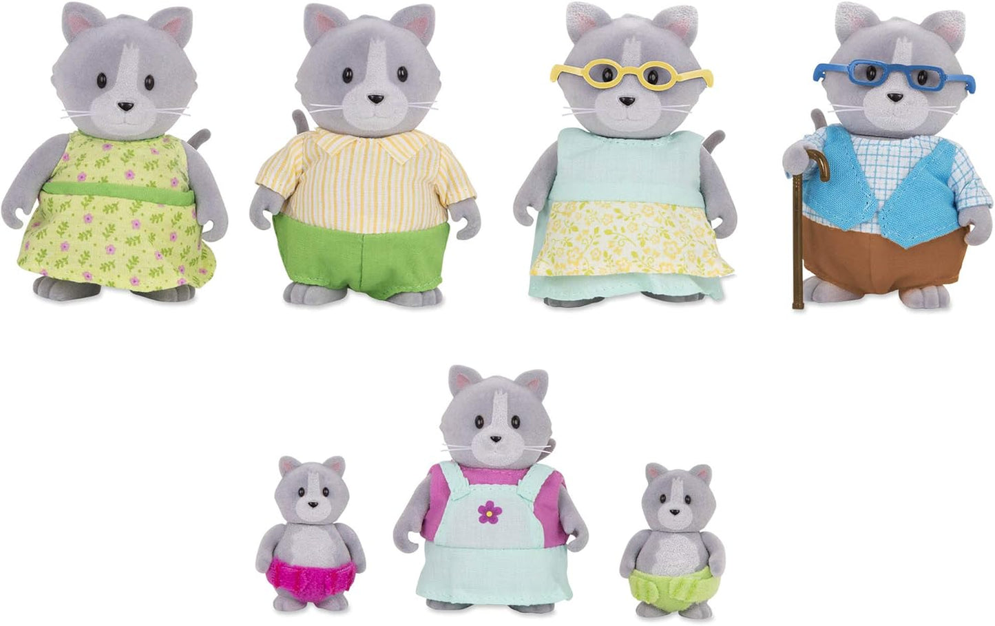 Li'l Woodzeez WZ6714Z Battat Li’l Woodzeez – Família de gatos Daintypaw com avós – Conjunto de 7 peças com estatuetas em miniatura – Brinquedos e acessórios de animais para crianças a partir de 3 anos, vários