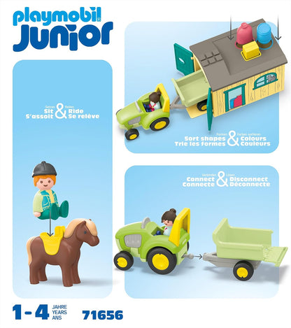 Playmobil 71656 JUNIOR: Farm Adventure com Trator, Trailer e Animal Friends, brinquedo educativo, feito com mais de 90% de plástico de origem vegetal