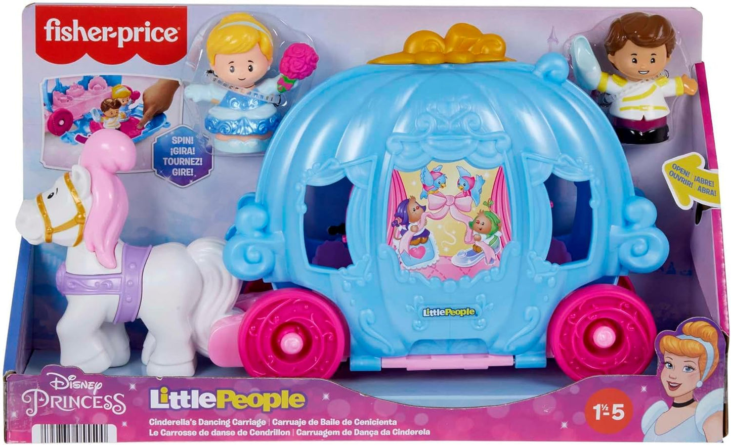 Fisher-Price Brinquedo infantil para crianças pequenas Disney Princess Cinderela's Dancing Carriage Playset com figuras para brincar de faz-de-conta com mais de 18 meses, HGP76