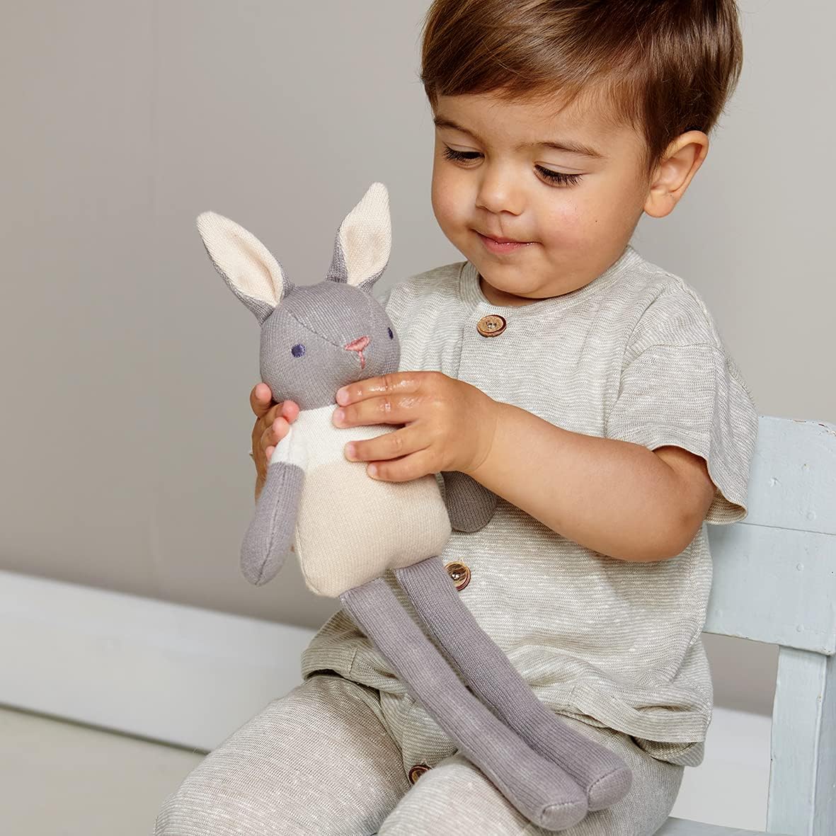 ThreadBear Design Boneca coelhinha cinza com fios para bebês - presentes e brinquedos premium para bebês e crianças pequenas