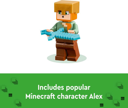 LEGO Minecraft The Armory Building Toys para crianças, meninos e meninas a partir de 7 anos, apresentando figuras de personagens, incluindo Alex com uma espada de diamante e conjunto de armas